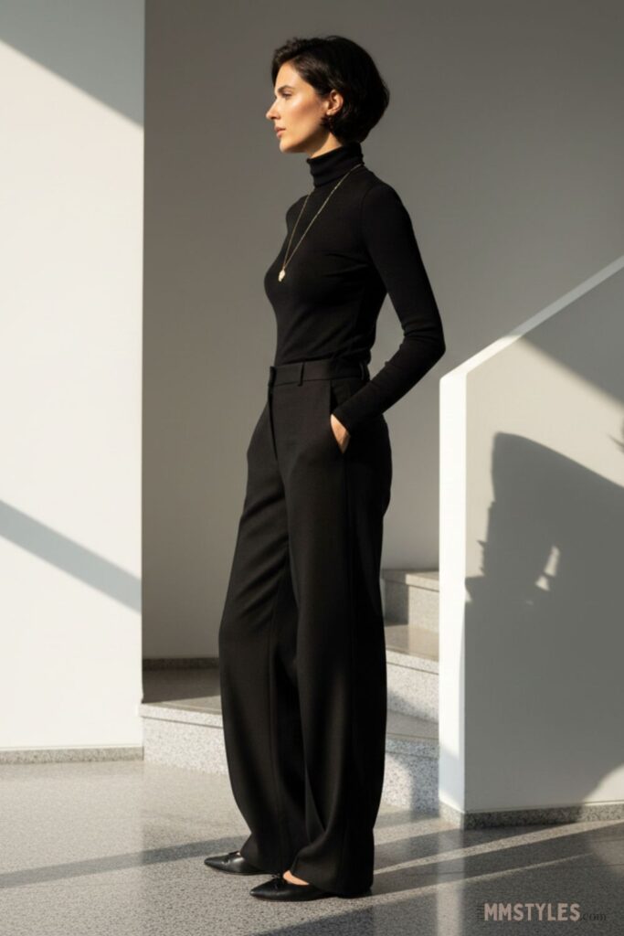 A Sleek Turtleneck and Wide-Leg Pants