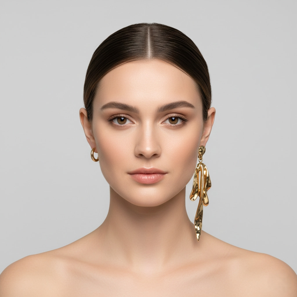 Asymmetrical earrings mismatched jewelry trend for women showing different styles on each ear 2026