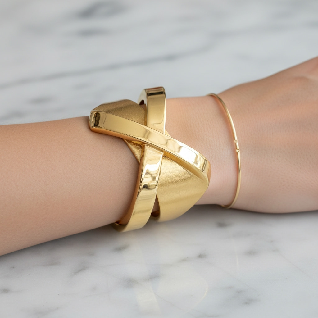 Bold statement cuff bracelet in gold architectural design women's jewelry trend 2026