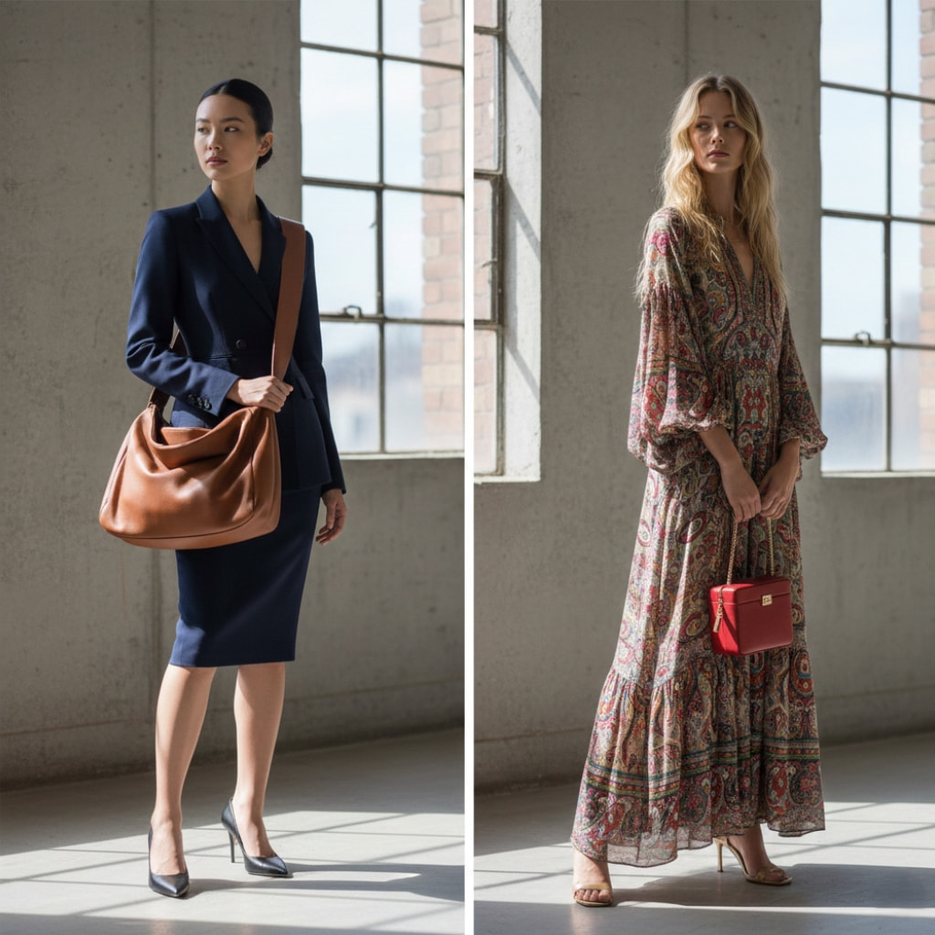 Handbag styling rules every woman should know about proportions - balancing outfit volume with handbag size