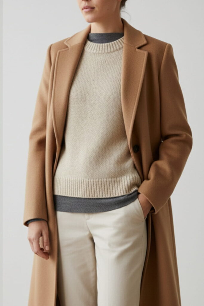 Comparison showing bulky versus streamlined layering techniques for women's winter outfits demonstrating proper proportions