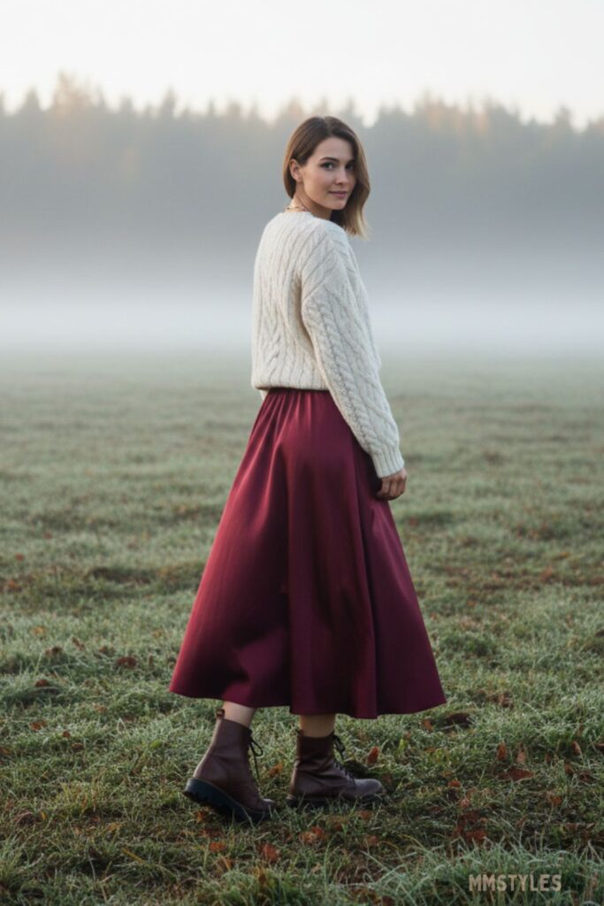 Knitwear and a Flowy Skirt