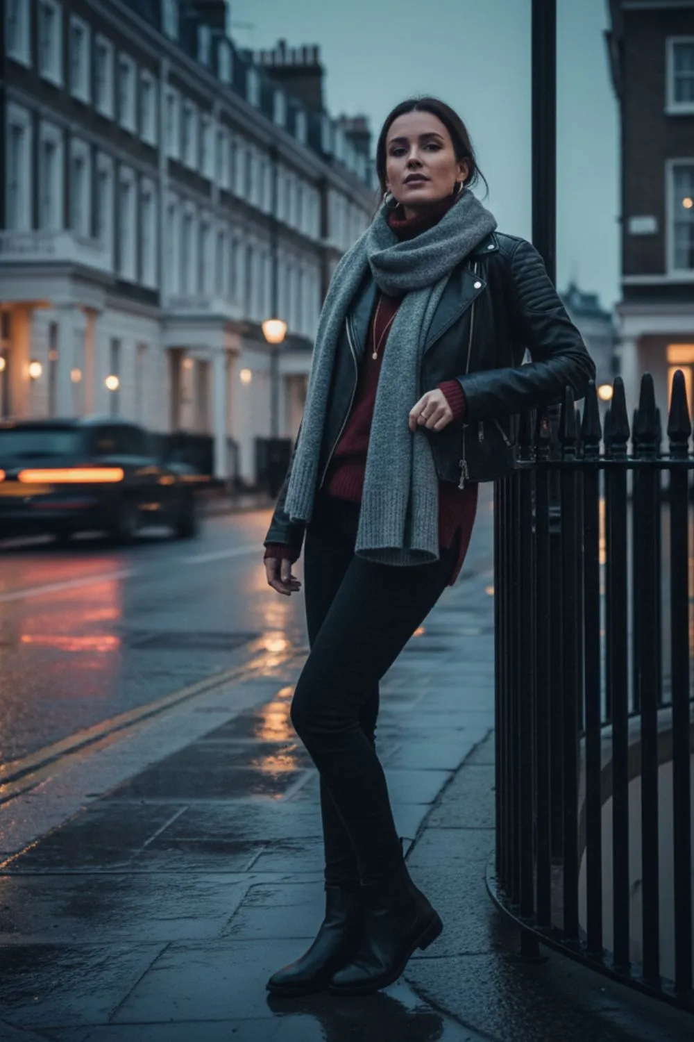 Leather Jacket Layered Over a Turtleneck