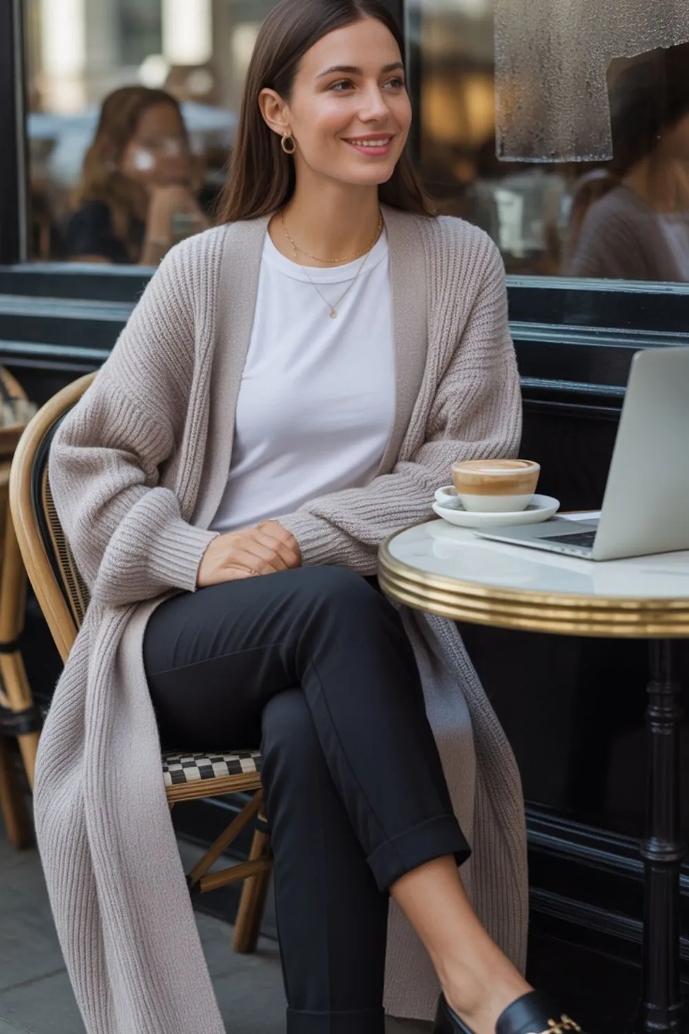 Longline Cardigan with Slim Trousers