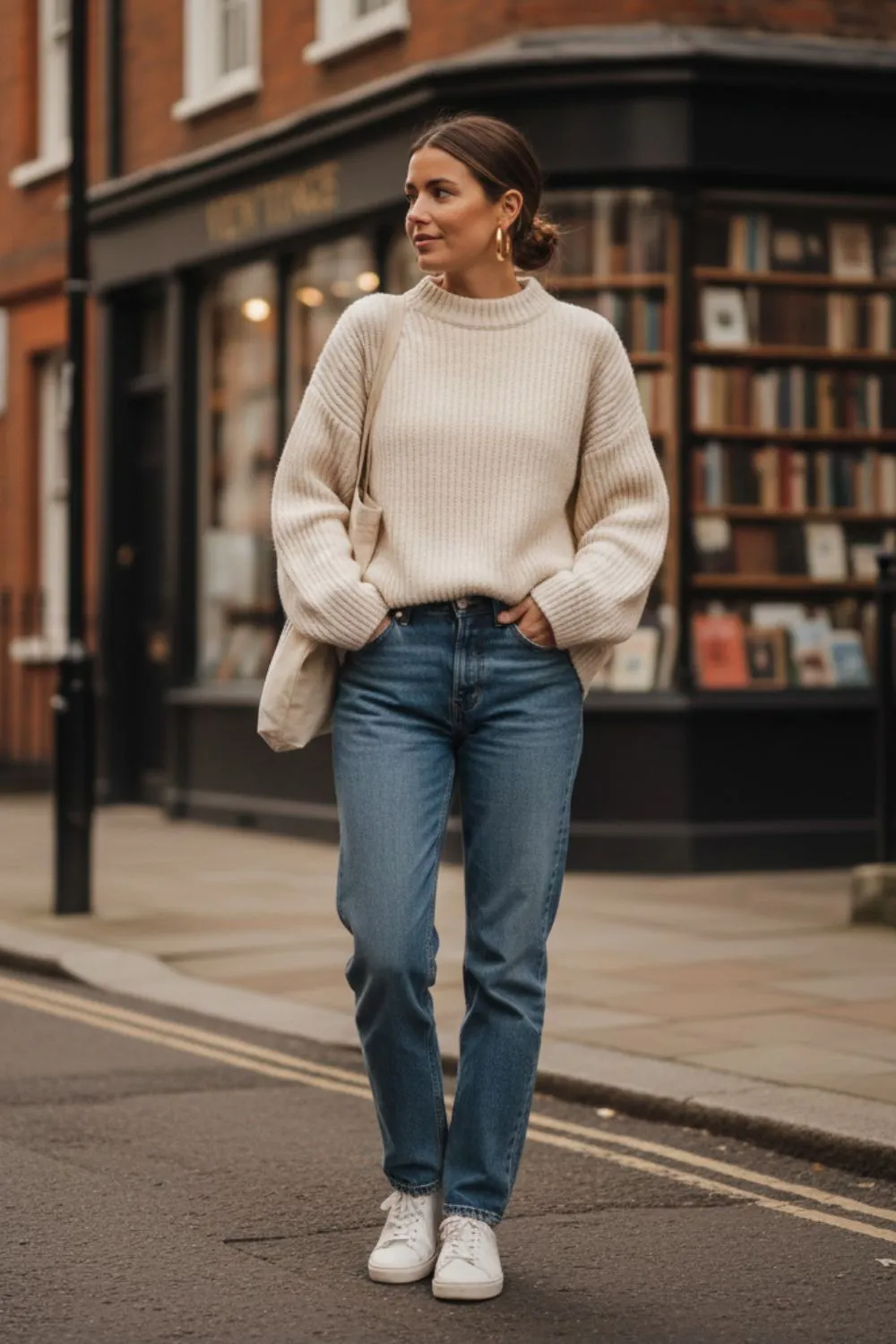 Oversized Knit Sweater with Straight-Leg Jeans