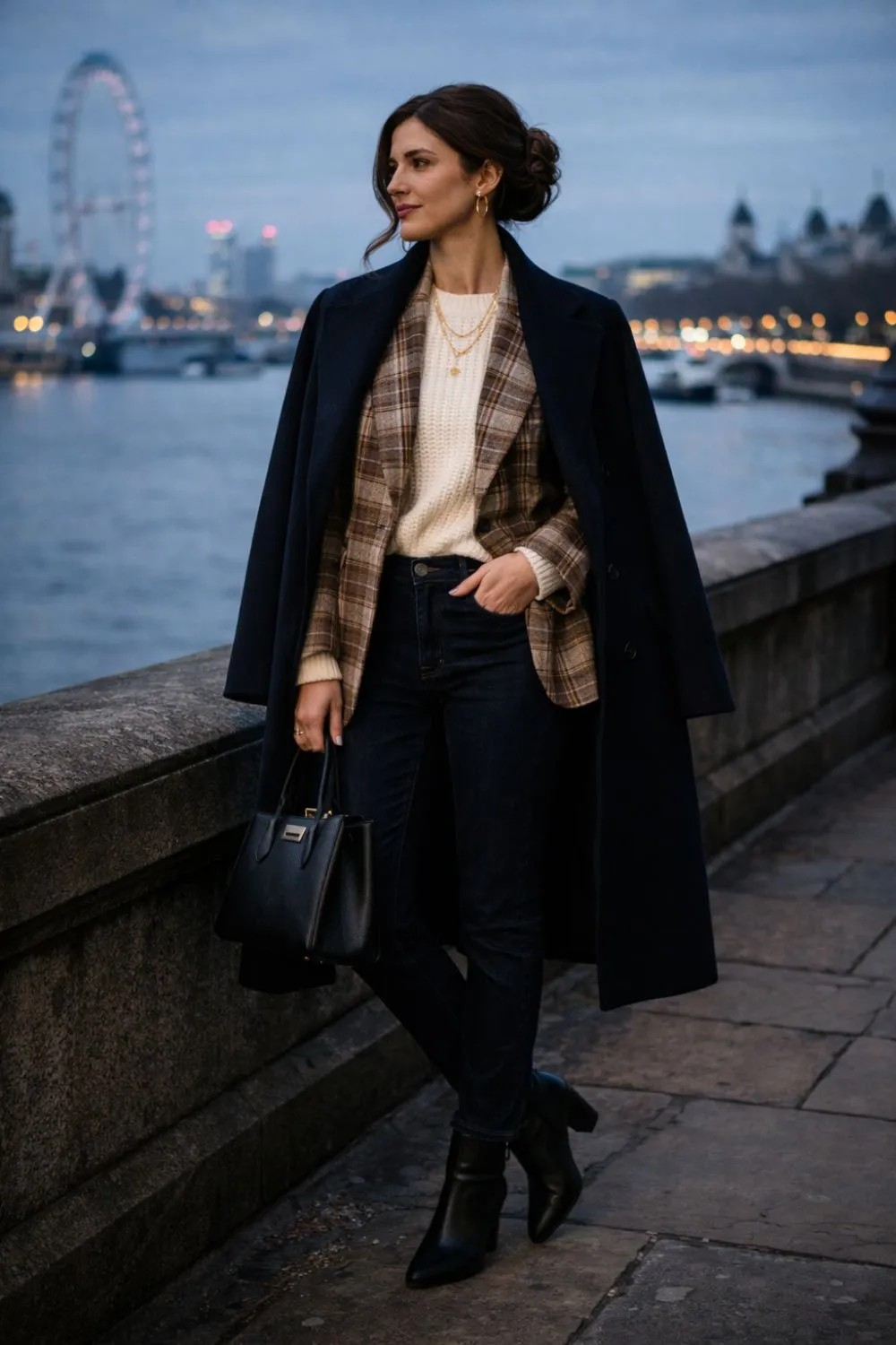 Plaid Blazer Layered Over Knitwear