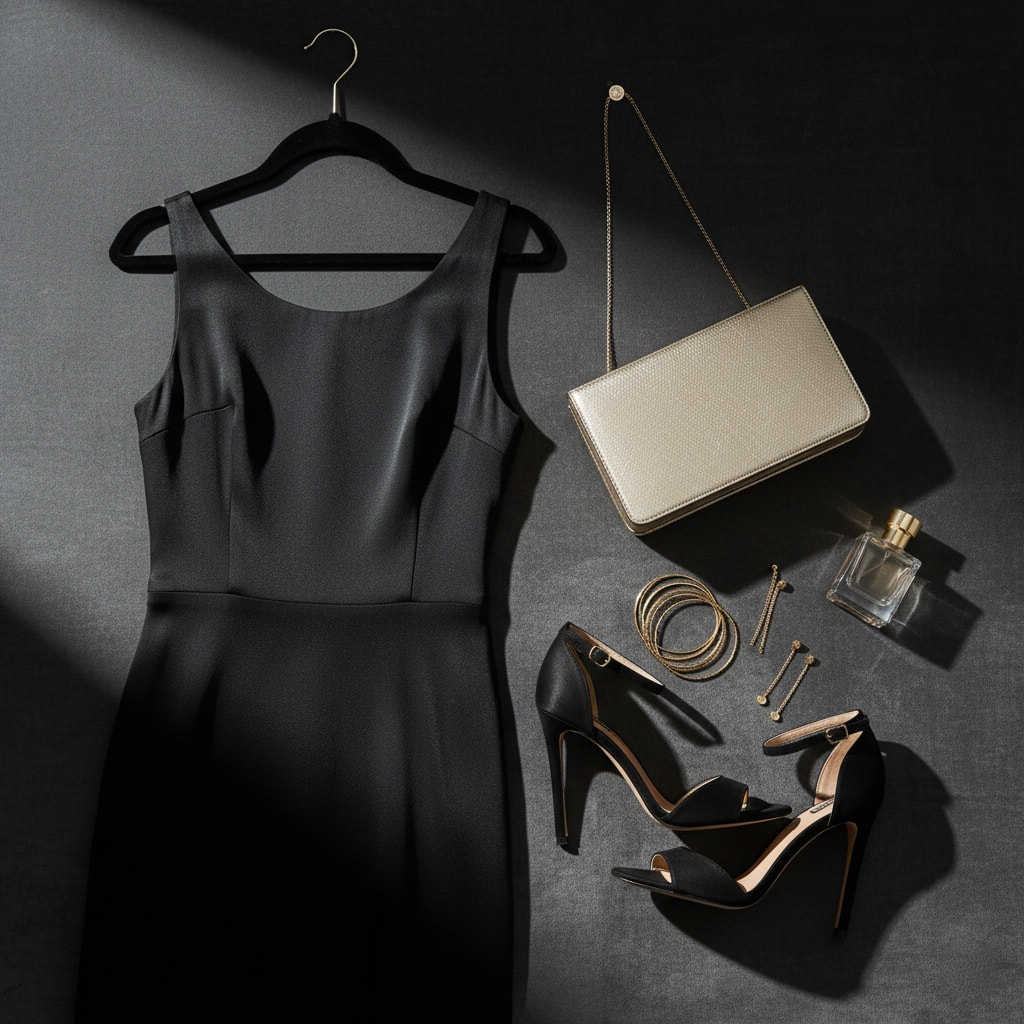 How to style handbags with different outfits for evening and formal events - gold clutch paired with cocktail dress