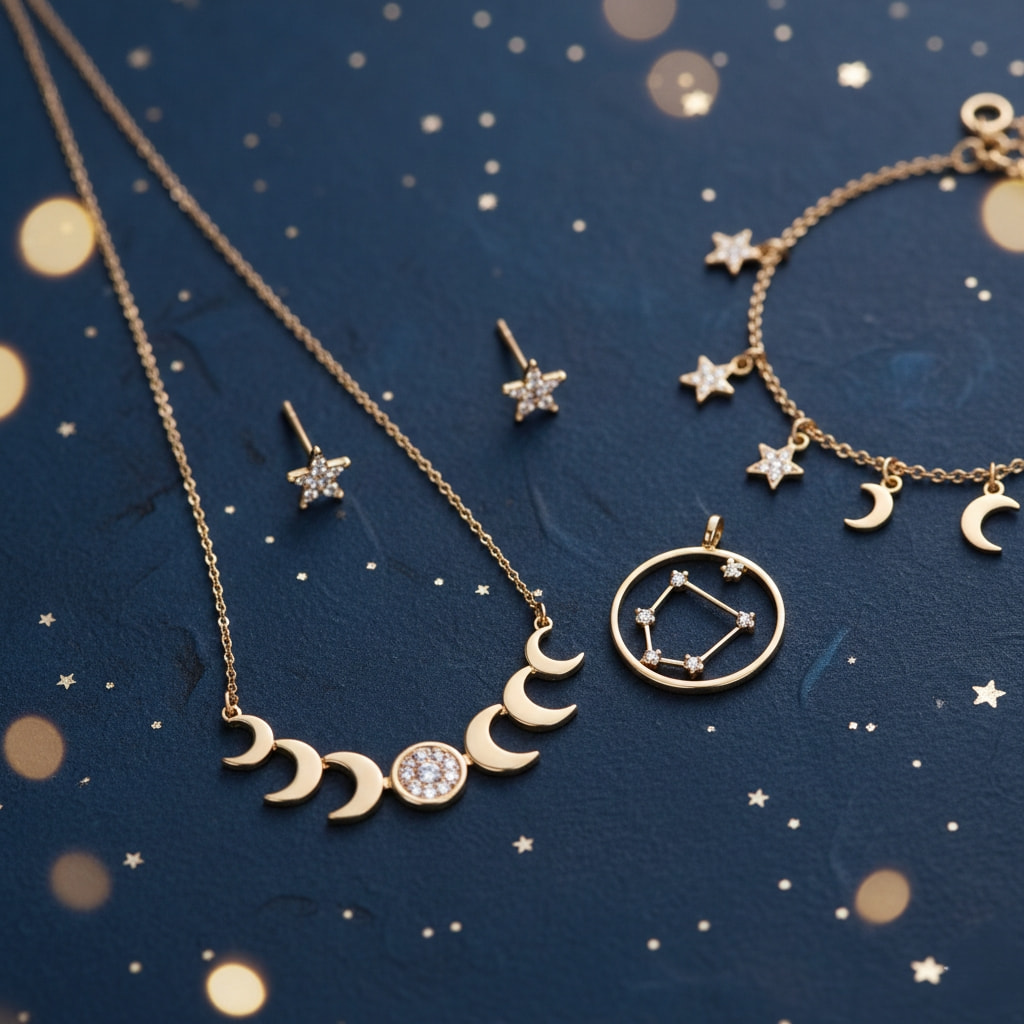 Celestial zodiac jewelry with moon and star motifs constellation necklaces for women 2026 trend
