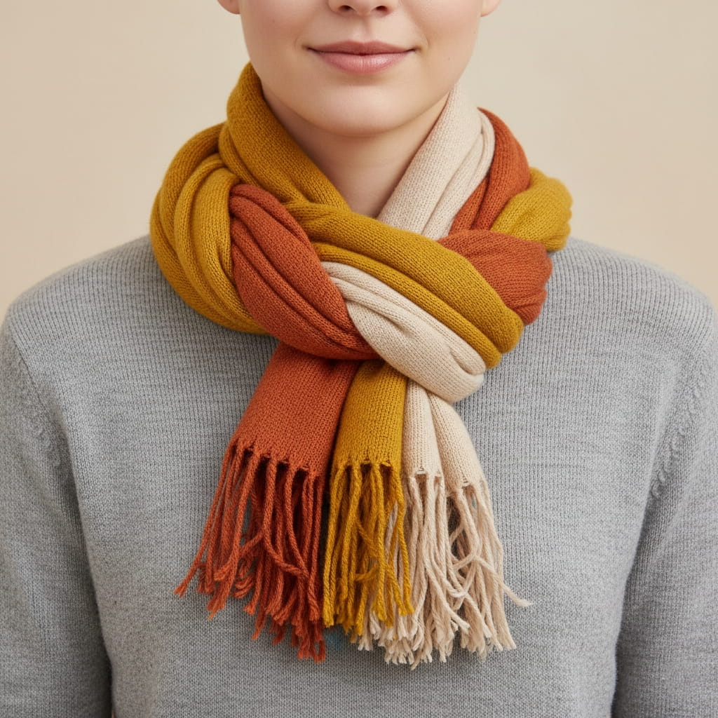 Creative braided scarf technique showing innovative multiple ways to wear one scarf with textural interest