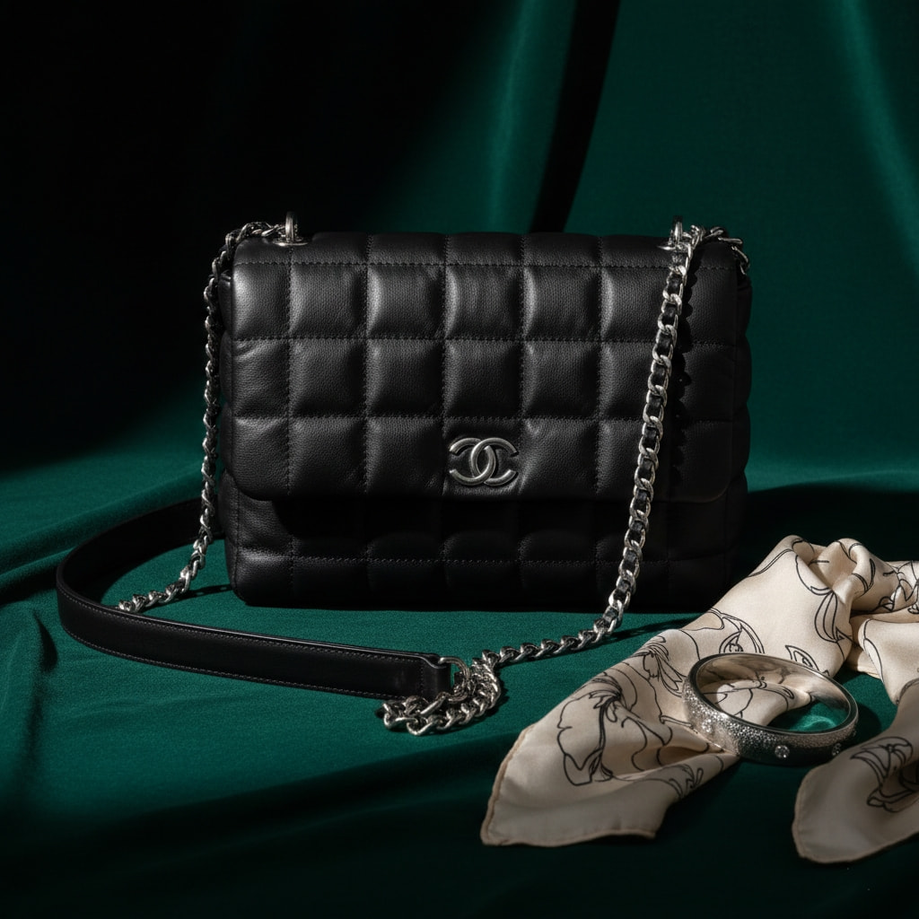 Luxury designer quilted leather sling bag with silver chain strap for women