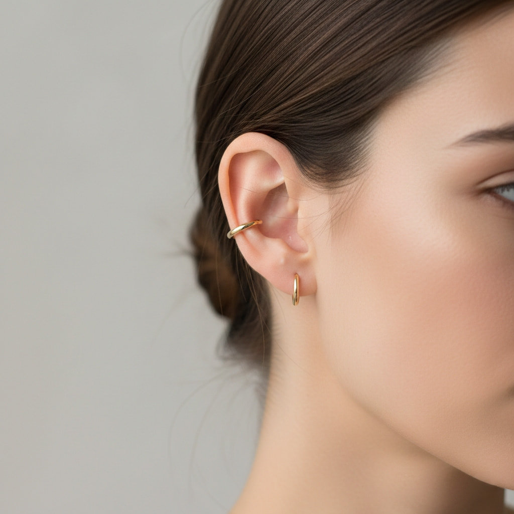 Sleek minimalist ear cuff jewelry for daily wear styled on ear with modern minimal aesthetic