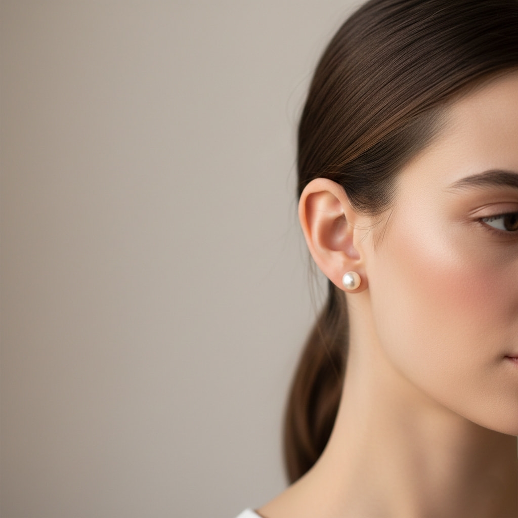 Pearl stud earrings minimal jewelry ideas for daily wear shown on woman's ear with natural styling