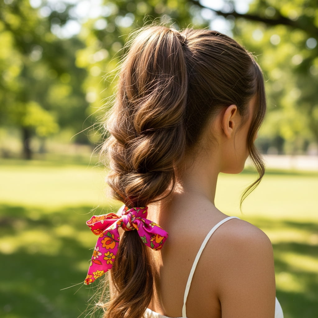 Playful ponytail scarf wrap showing creative different ways to style scarves for casual looks beyond neckwear