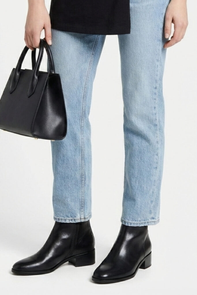 Outfit comparison showing how quality boots elevate basic jeans and tee combination