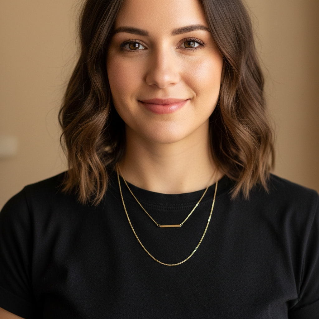 Simple two-chain necklace layering example with gold pendant and plain chain