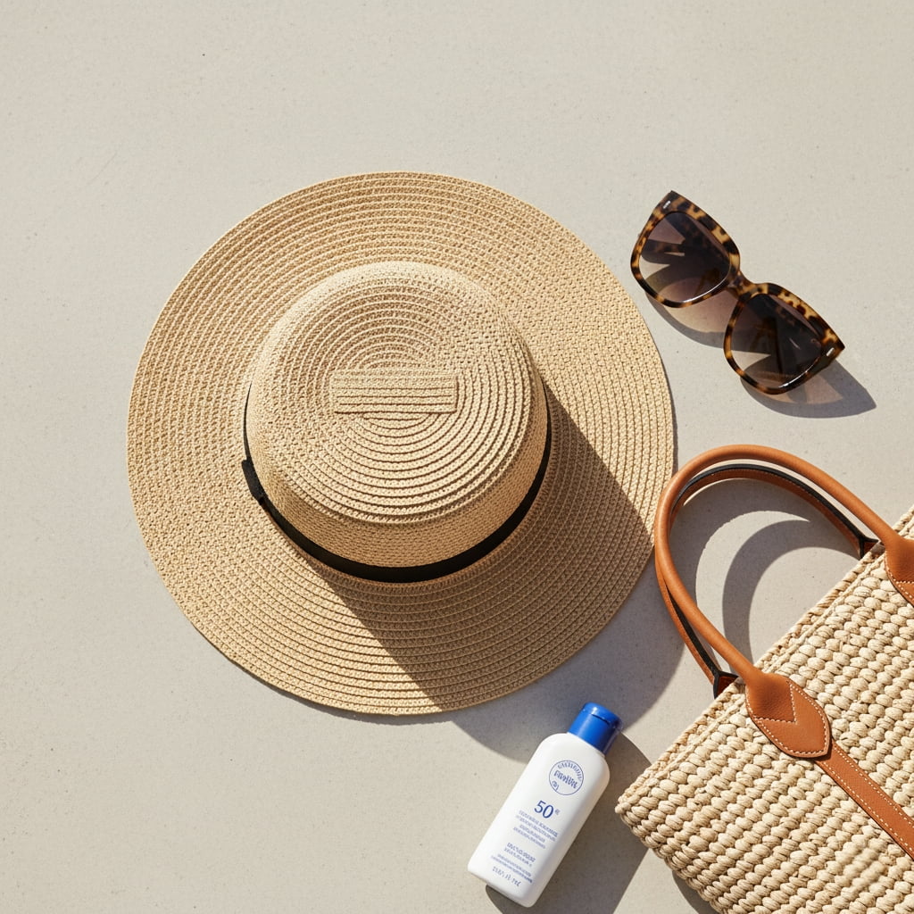 Essential summer accessories for Australian women - straw hat oversized sunglasses and sun protection
