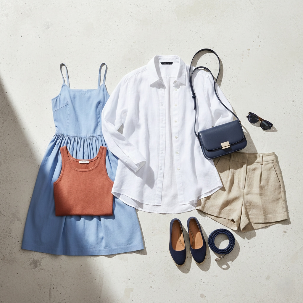 Summer color palette for Australian women's clothing - whites blues and earthy tones outfit inspiration