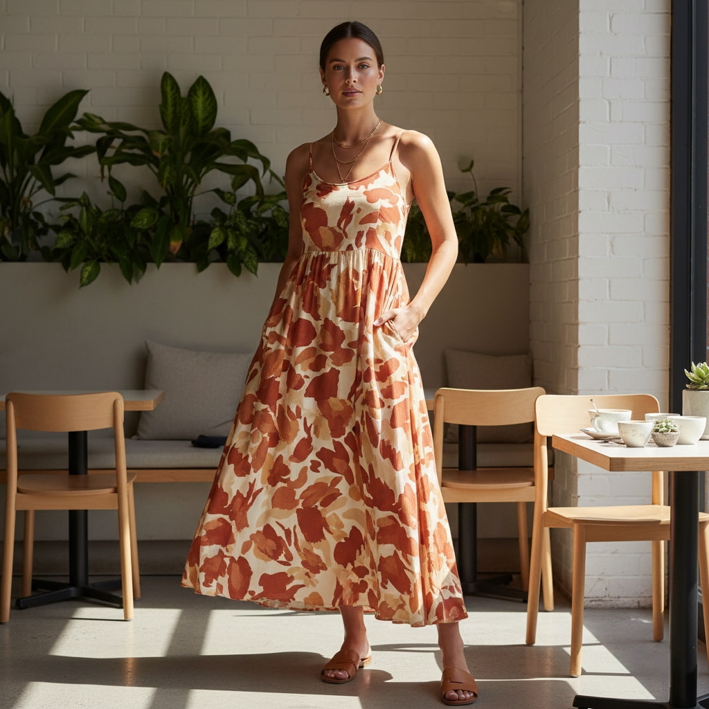 Flowy maxi dress outfit idea for Australian summer weather