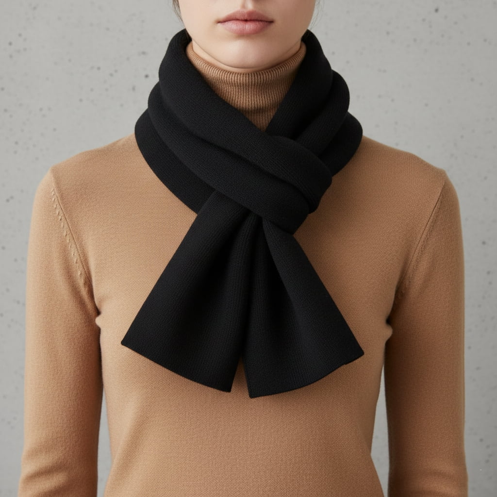 Modern twisted knot scarf styling technique showing sleek contemporary ways to style scarves