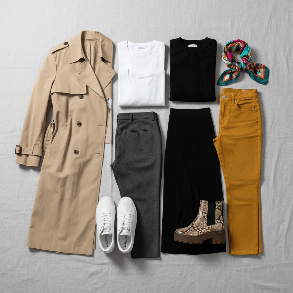 Capsule wardrobe trends featuring investment pieces styled with affordable trendy clothing items
