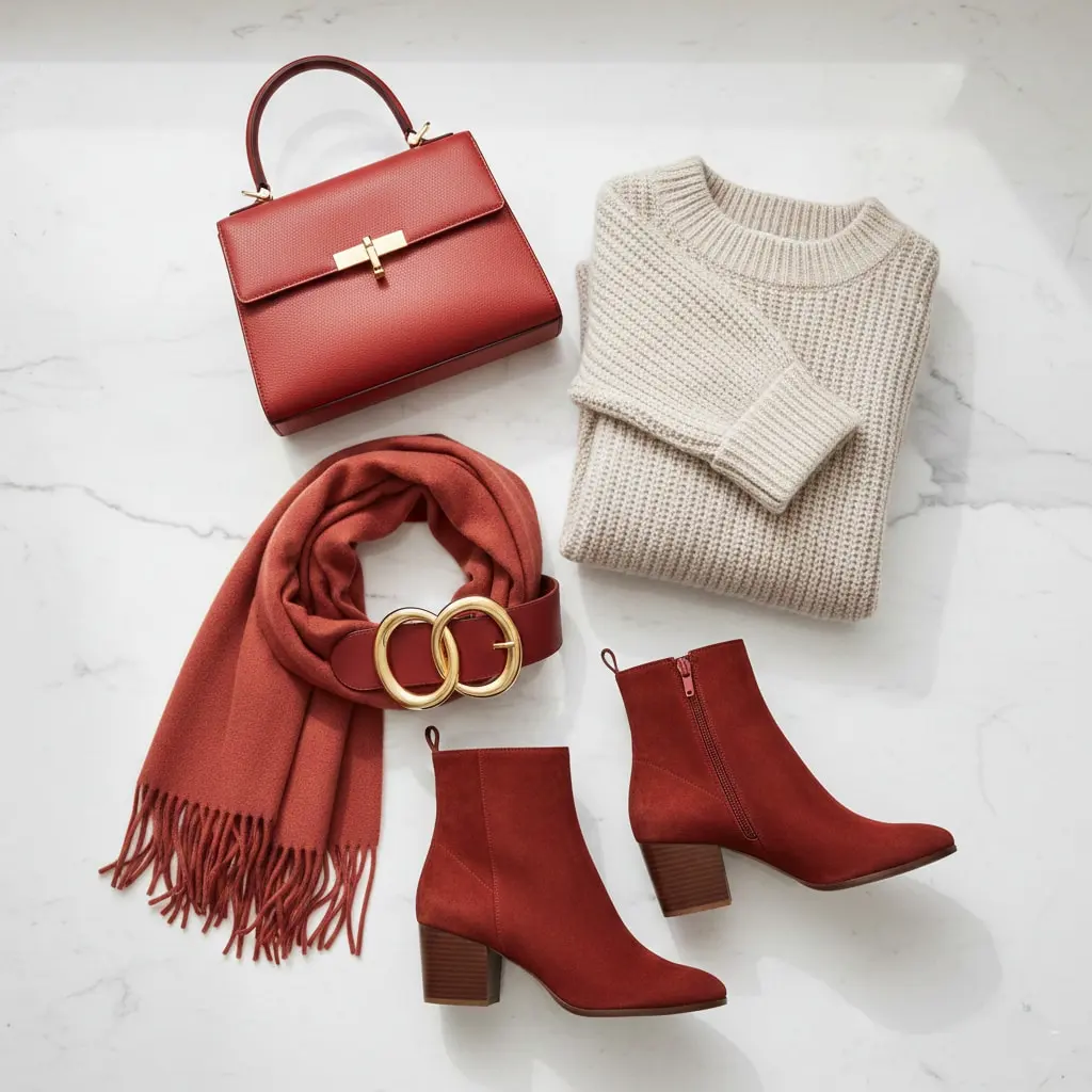 Plus size woman wearing trendy chili red wool coat with black jeans in winter 2026 street style