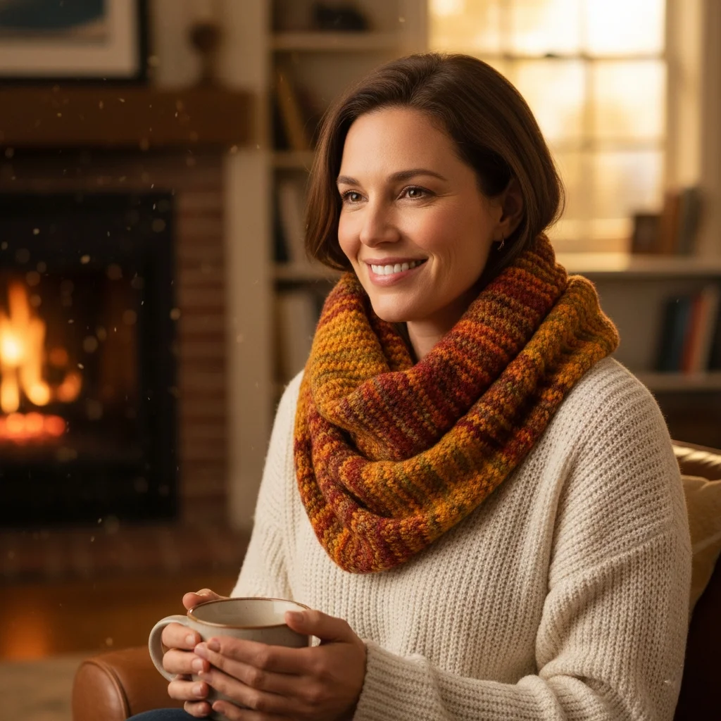 Casual infinity scarf styling with cozy sweater for everyday wear