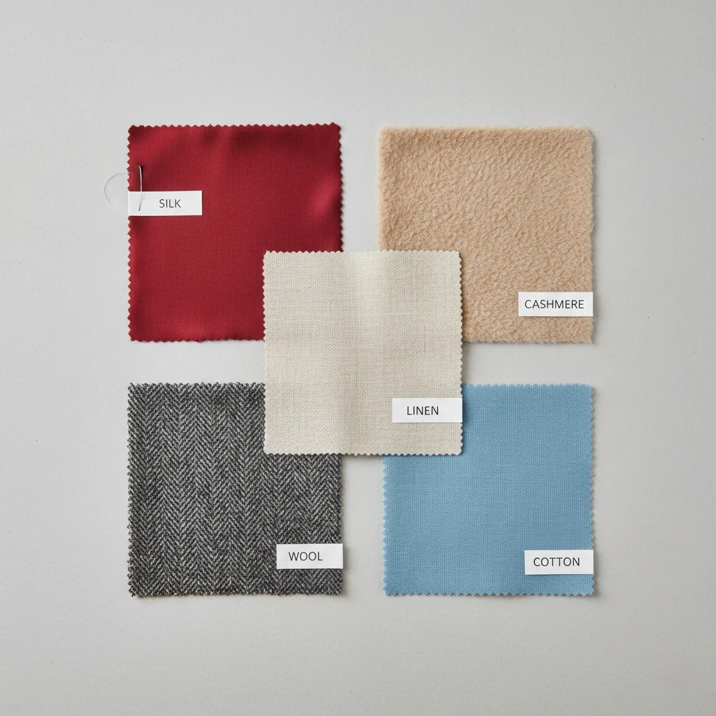 Comparison of scarf fabrics including silk, cashmere, wool, cotton and linen