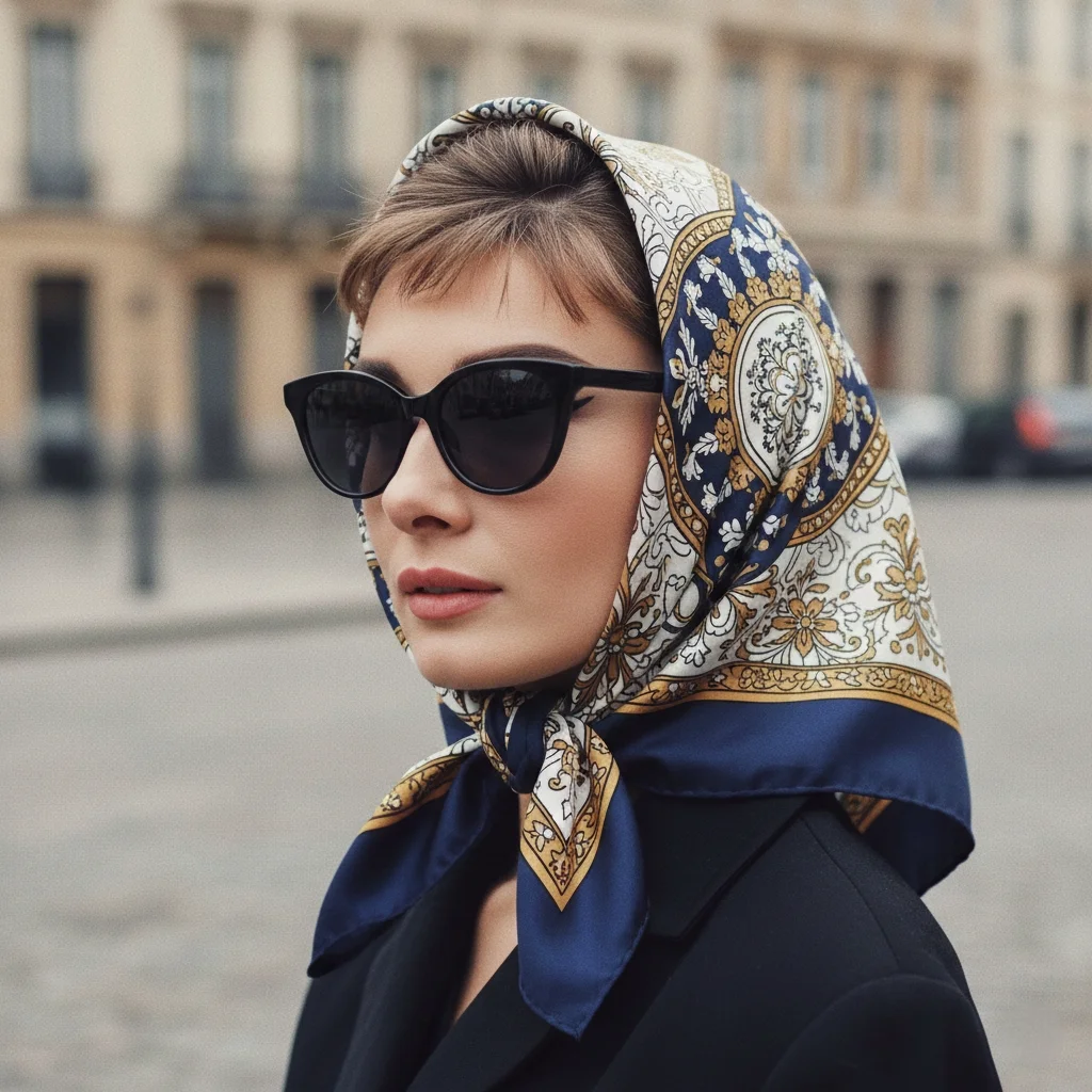 Vintage head scarf styling inspired by classic Audrey Hepburn look