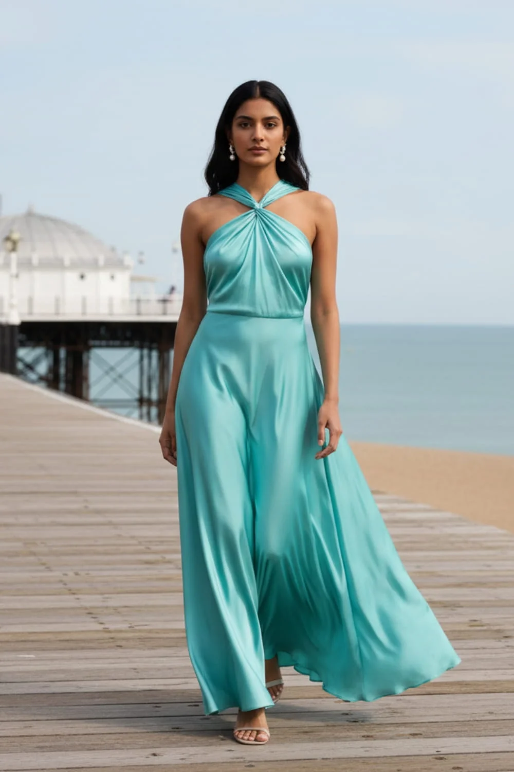 Aquamarine spring dresses styled halter for maxi dresses spring 2026 coastal UK vibes.