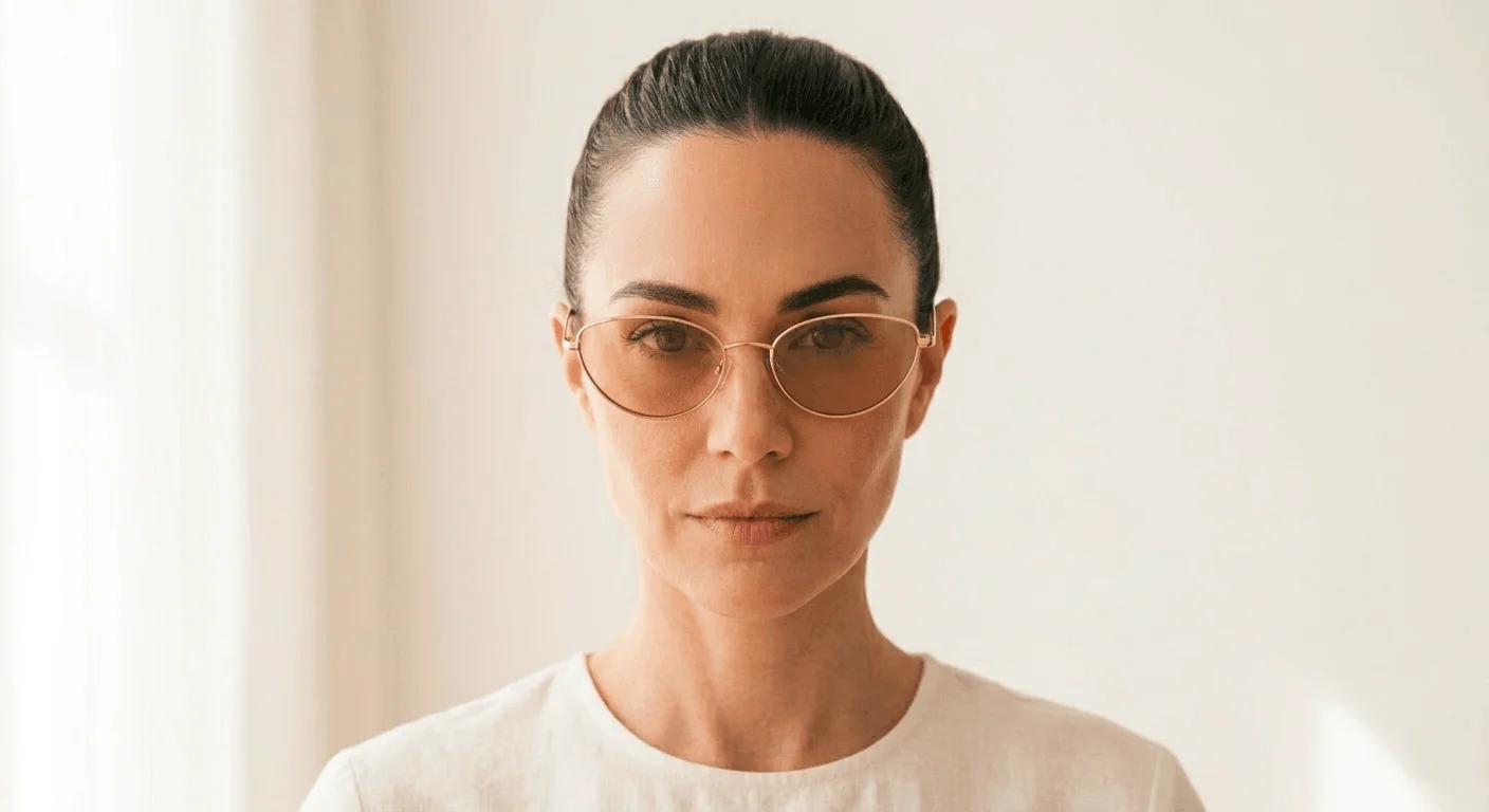 Best sunglasses for diamond face shape women 2026 — delicate gold oval cat eye frames with amber lenses that balance narrow forehead and highlight prominent cheekbones