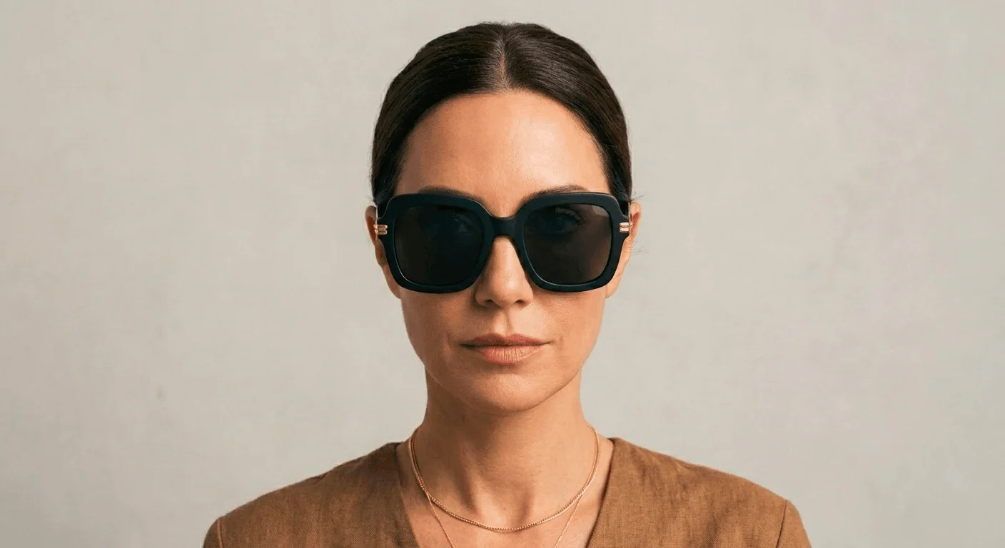Best sunglasses for oblong rectangular face women 2026 — oversized wide square black frames that add width and balance a long narrow face shape