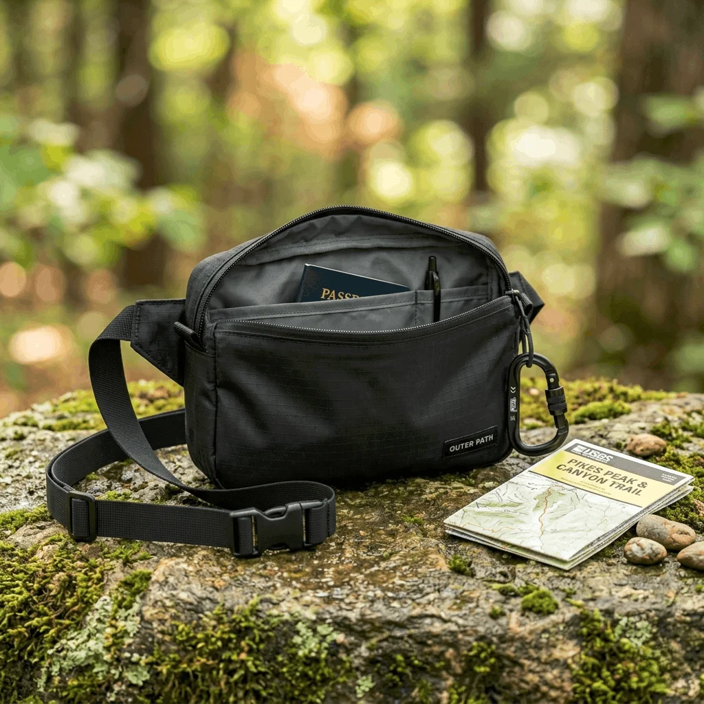 Lightweight nylon crossbody bag women travel waterproof shown in an outdoor trail setting — best nylon travel crossbody bag