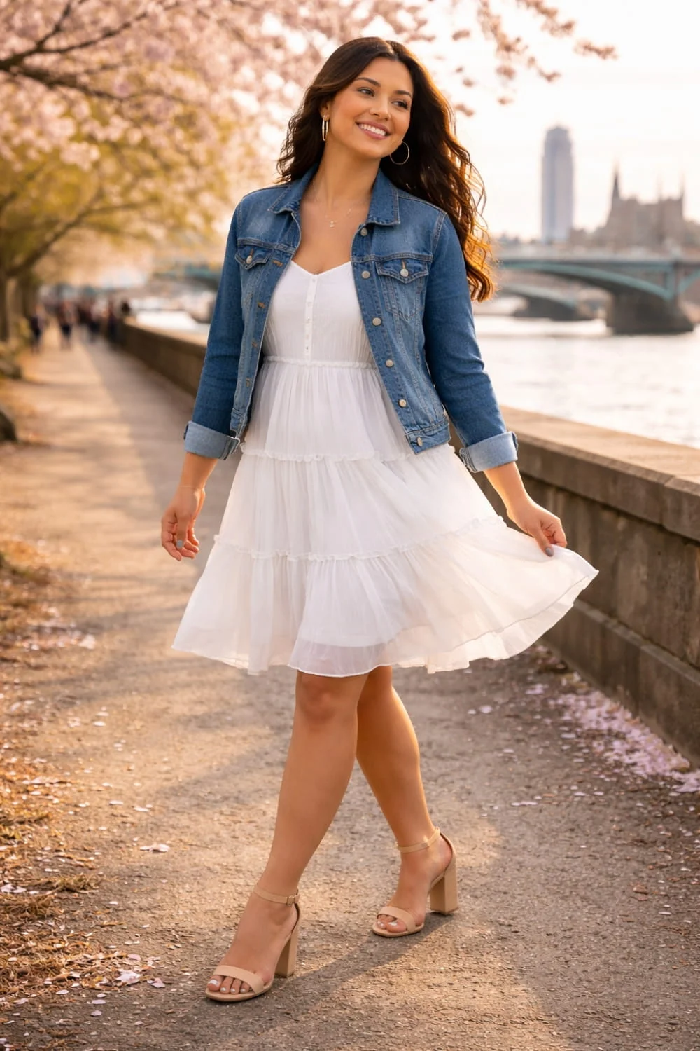 Tiered ruffle dresses 2026 in UK Spring 2026 Dress Trends styled for everyday wear on Thames walk.