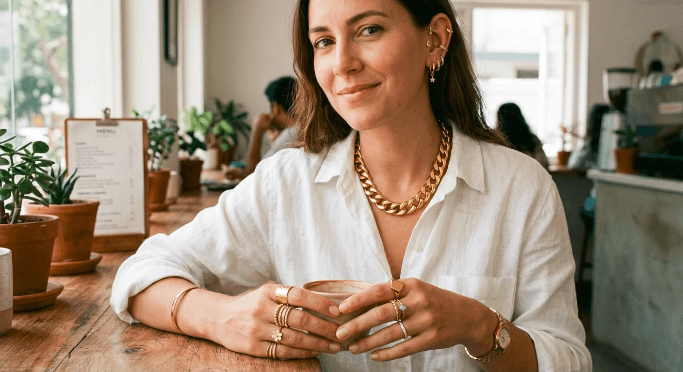 Complete spring accessories 2026 look combining chunky chains, ear stacking, and layered rings