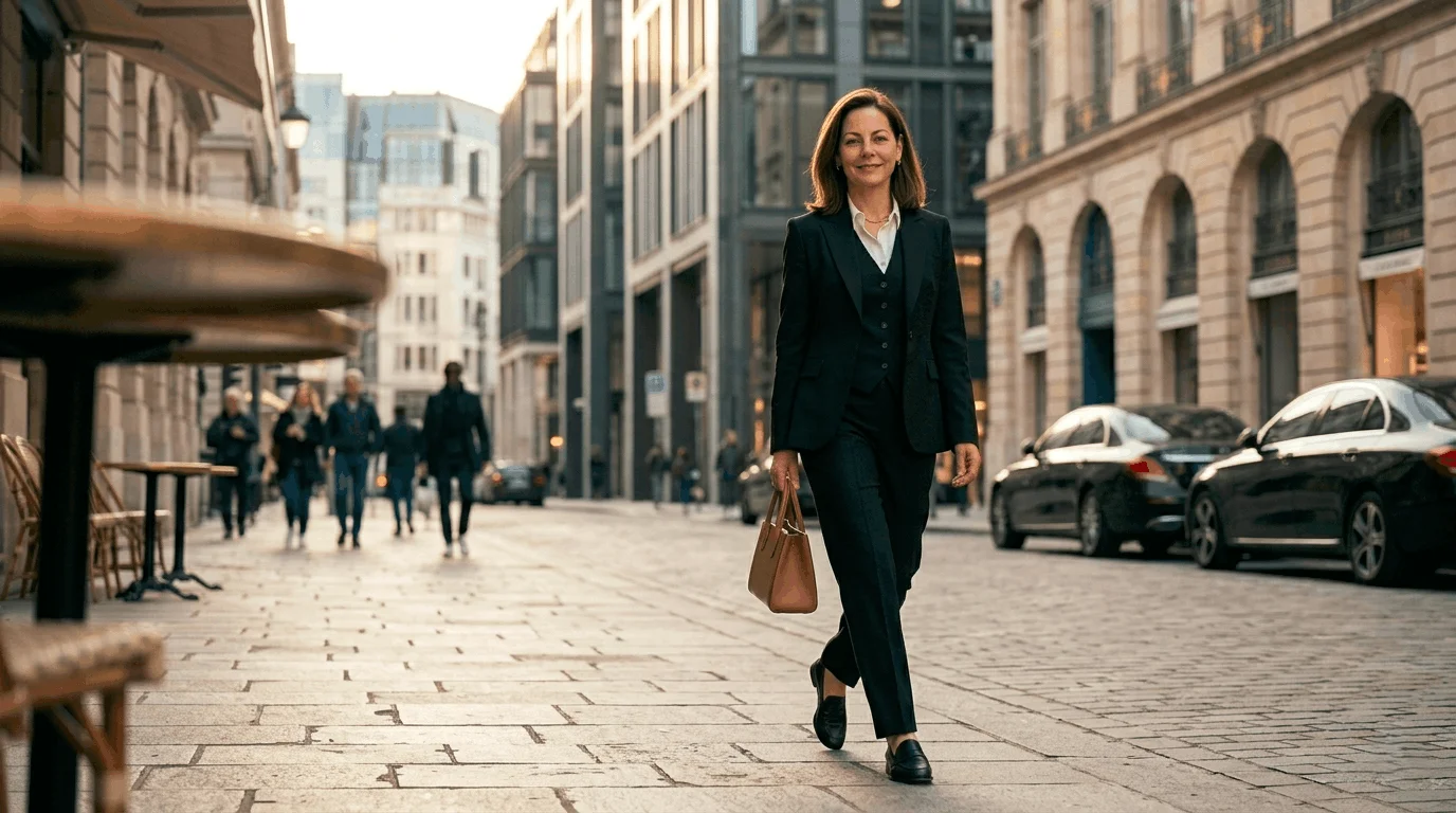 Confident woman standing with good posture, demonstrating elegance and self-assurance.