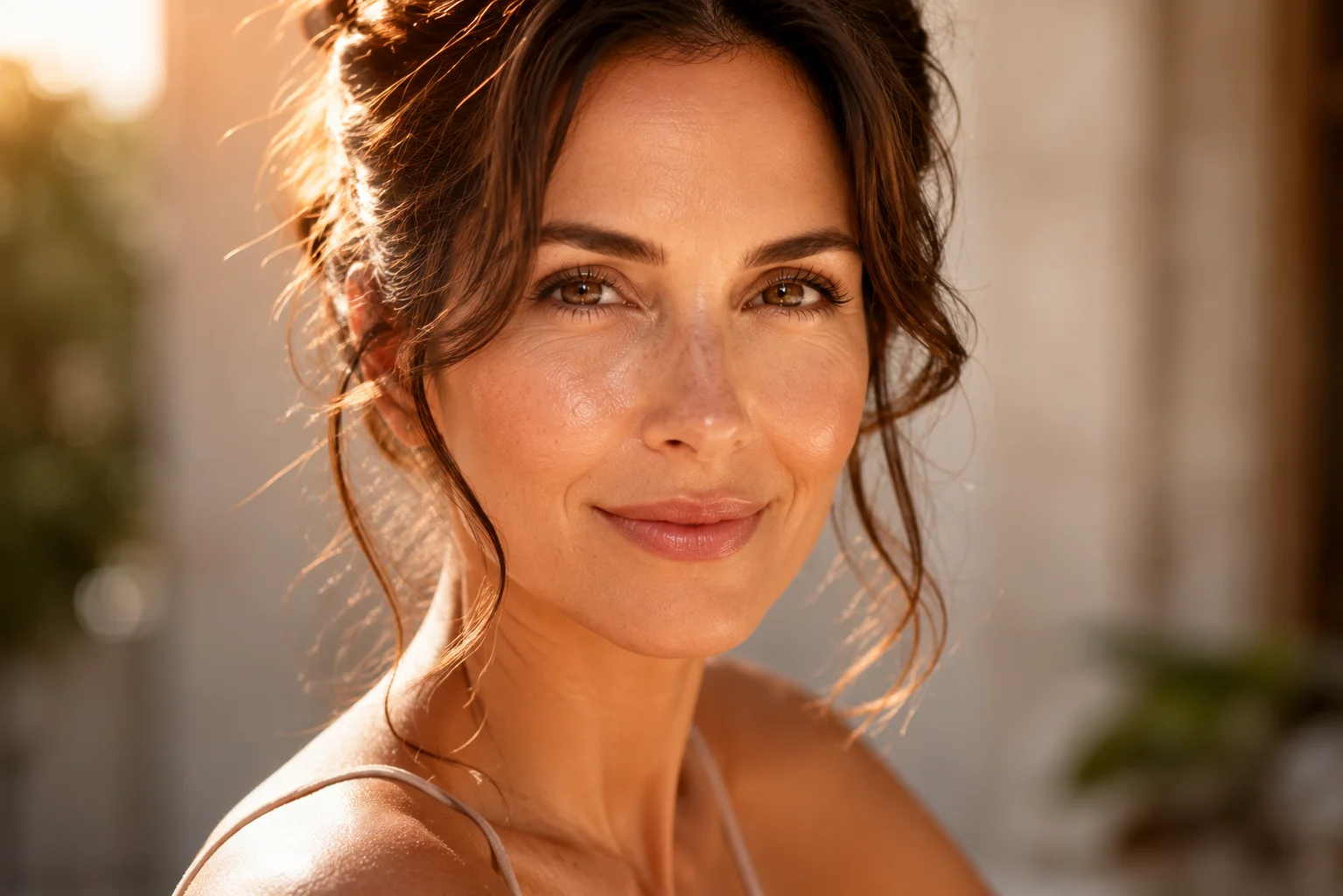 Confident woman with glowing healthy skin — results from consistent gut-skin supplement use 