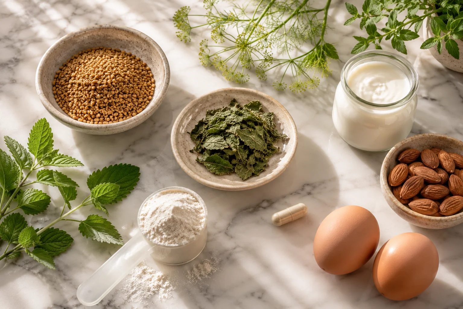 Prime Biome key ingredients including bacillus coagulans, fenugreek, lemon balm and collagen