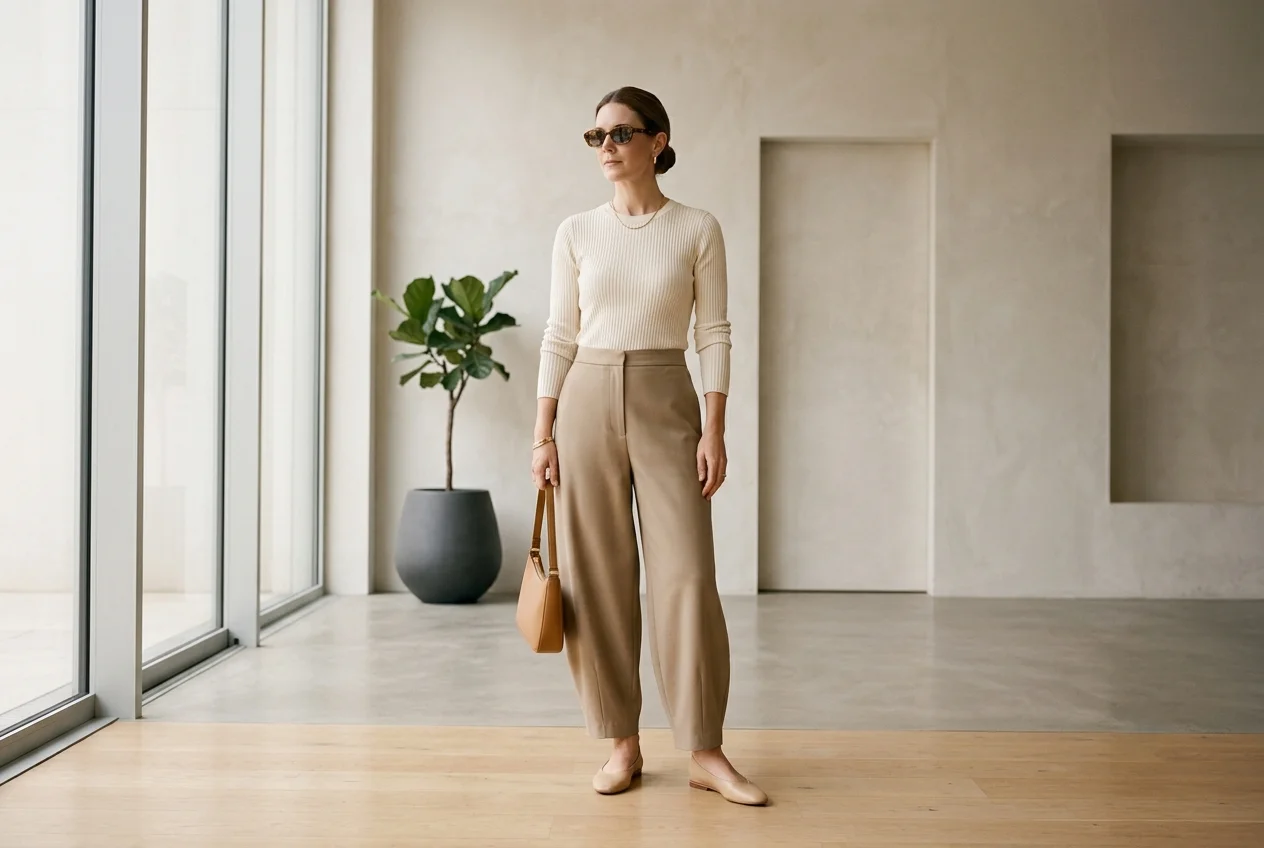 Barrel-leg trousers outfit ideas for women in 2026 — rounded silhouette styling guide