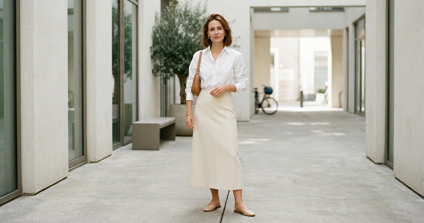 Column skirts and barrel-leg trousers 2026 — Carolyn Bessette Kennedy-inspired minimalist style guide 