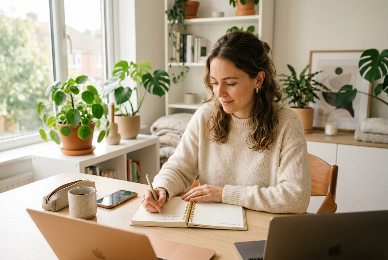 Confident, focused woman going about her day with clarity and calm energy