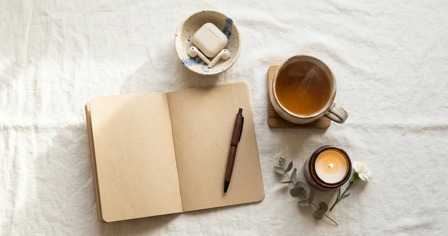Morning ritual combining journaling and audio brain training for manifestation and focus