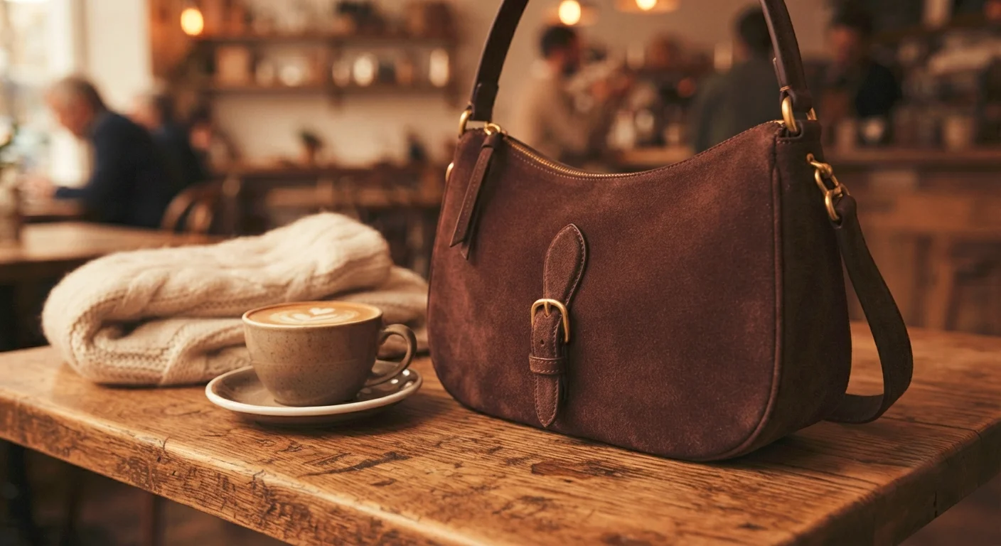 Best suede shoulder bag in chocolate brown with gold hardware for fall