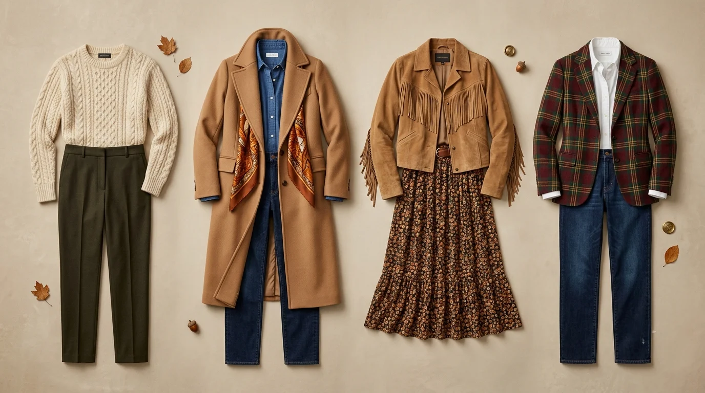 First day of autumn 2026 outfit ideas featuring cozy layered fashion
