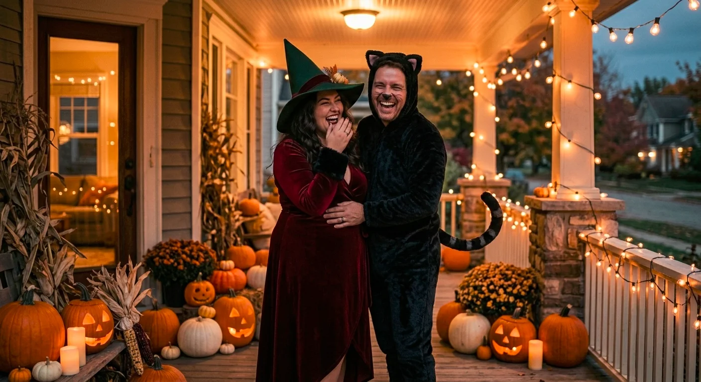 Couple in matching witch and black cat couples Halloween costume ideas