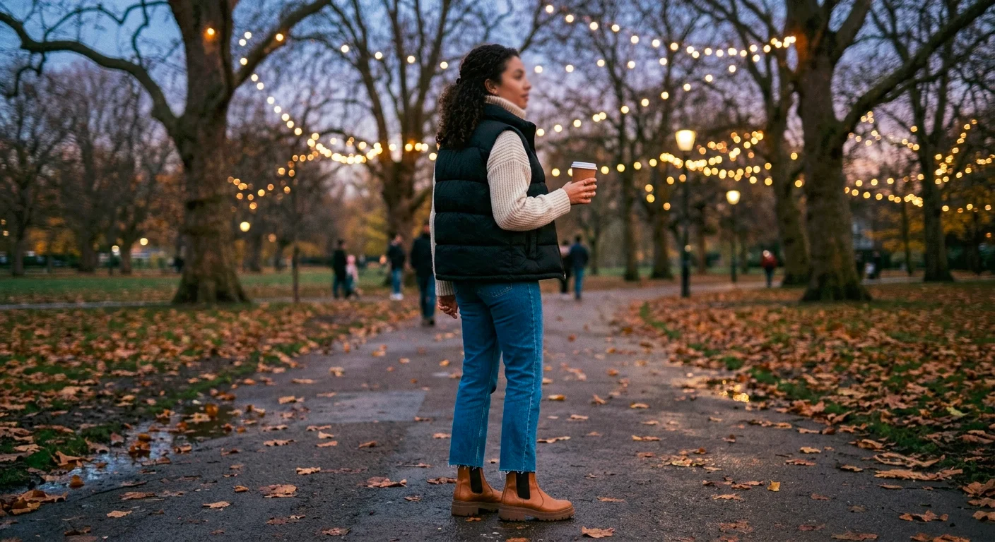 Puffer gilet outfit with jeans and Chelsea boots, a gilet and jeans outfit for women in the UK